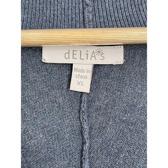 dELiA's VINTAGE Junior's Size XL 3/4 Sleeve BLUE/Gray Cardigan Y2K Sweater - Picture 4 of 8